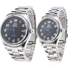 Pair of Steel Analog Automatic Couple Watches with Calendar (Silver)