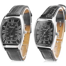 Pair of Unisex PU Quartz Analog Wrist Watch (Black)