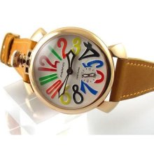 Parnis 48mm Golden Case White Dial Color Digital Hand Winding Watch G01