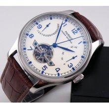 Parnis White Dial Power Reserve Seagull 2505 Automatic Movement Mens Watch 235d