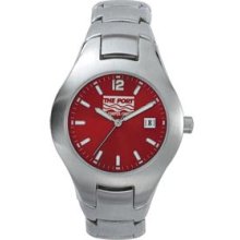 Pedre Men`s Contempo Metal Watch W/ Stainless Steel Bracelet And Red Dial