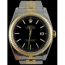 Perpetual rolex SS & gold jubilee bracelet datejust gents watch black stick dial