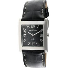 Peugeot 312Bk Women'S 312Bk Silver-Tone Black Leather Strap Watch