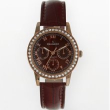 Peugeot Rose Gold Tone Crystal Leather Watch - Made With