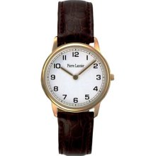Pierre Lannier Men's Golden Analog Quartz Watch With White Dial And Leather Strap - 162F004