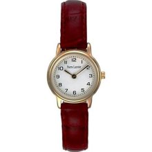 Pierre Lannier Women's Golden Analog Quartz Watch With White Dial And Red Leather Strap - 049D505