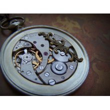 Pocket Watch Necklace Clockworks Brass Steampunk Jewelry