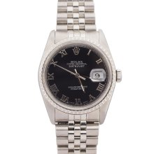 Pre-owned Rolex Men's Datejust Stainless Steel Black Roman Dial Watch (Stainless steel 36mm, black roman dial)