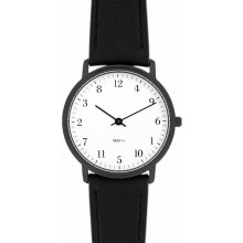 Projects Unisex Askew Stainless Watch - Black Leather Strap - White Dial - 7403