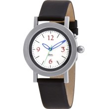 Projects Unisex Michelangelo Stainless Watch - Black Leather Strap - White Dial - 7154L
