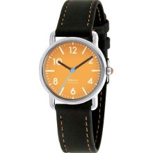 Projects Womens Witherspoon Michael Graves Stainless Watch - Black Leather Strap - Orange Dial - 9102O