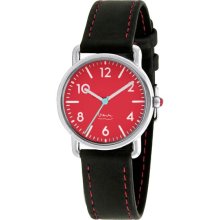 Projects Womens Witherspoon Stainless Watch - Black Leather Strap - Red Dial - 9106R