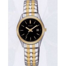 Pulsar Ladies 2-tone Expansion Watch W/ Goldtone Hands & Markers/Black Dial