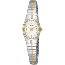 Pulsar Ladies Two Tone Oval White Dial Watch