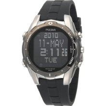 Pulsar Men's Pq2003 World Time Alarm Chronograph Black Urethane Strap Watch