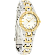 Pulsar Quartz Ladies Crystal Two Tone Bracelet Watch PTC388