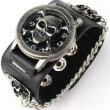 Punk Gothic Ladies Women Men Gens' Genuine Leather Wrist Watch--fashi