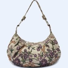 Purple Chinese Women's Linen Beaded Embroider Handbag Shoulder Bag Flowers