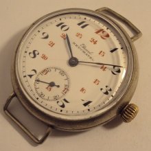 Rare vintage BOREL NEUCHATEL WW1 era 24 hours red scale enamel dial military wristwatch 1910s