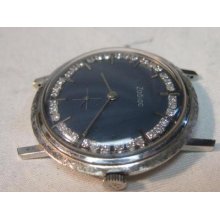 Rare Vintage Rare Zodiac Black & Diamond Dial 14kt White Gold Wristwatch