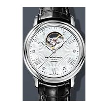 Raymond Weil Maestro Lady Open Balance Wheel 39mm Watch - Mother of Pearl Dial, Red Leather Strap 2827-L8-00966 Sale Authentic