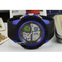 Red/blue Big Rubber Silicon Dive Sports Wrist Watch Digital Analog Light Date Hq