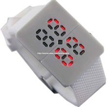 Red Led Light Mens Lady Women White Sport Digital Watch