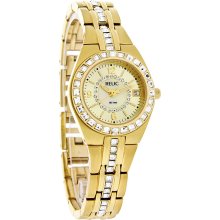 Relic Glitz By Fossil Champagne Dial GoldTone Crystal Bracelet Watch ZR11778