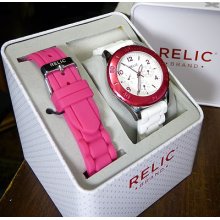 Relic Steel Three Subdial Watch / Interchangable Silicone Straps Zr15633 Tag$75.