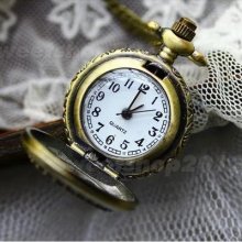Retro Bronzed Crown Pattern Msmg Quartz Pendant Necklace Pocket Watch Fobwatch