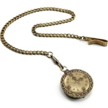 REVERSIBLE Steampunk Choker Necklace - Go Ask Alice - Antiqued Brass Pocket Watch Pendant with Vintage Watch Movement