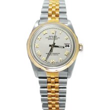 Rolex date just watch jubilee bracelet lady man white roman dial gold bezel