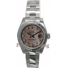 Rolex Datejust Ladies Stainless Steel New Heavy Style Oyster Band Model 179160 w/ Custom Added Pink MOP Diamond Dial