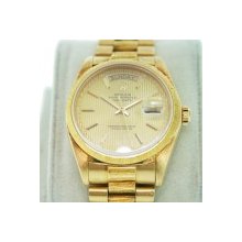 Rolex Day-Date 18038 18K Yellow Gold Barked Finish Tapestry Dial Watch