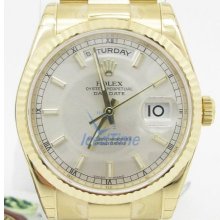 Rolex Day Date White Index Dial President Bracelet 18k Yellow Gold Mens Watch