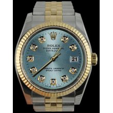 Rolex gents datejust watch blue diamond dial SS & gold jubilee bracelet