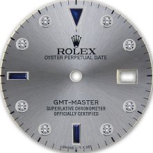 Rolex Gmt Master Stainless Steel Slate Gray Serti Diamond Sapphire Accent Dial