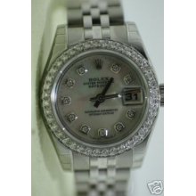 Rolex Ladies Datejust Stainless Mother Of Pearl Diamond Dial Diamond Bezel 2012