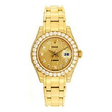 Rolex Ladies Pearlmaster Yellow Gold Pre-Owned Diamond Dial & Bezel