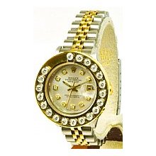 Rolex Ladies Preowned Datejust 1.5ct Diamond Bezel 2-Tone Silver Dial
