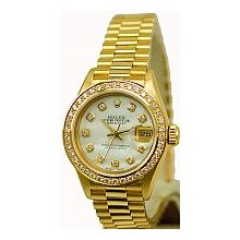 Rolex Ladies Preowned President Watch -Yellow Gold/1ct Diamond Bezel