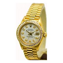 Rolex Ladies President Gold Preowned - White Dial/1ct Diamond Bezel