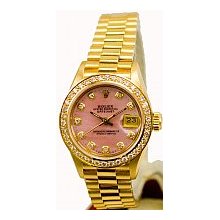 Rolex Ladies President Pink Diamond Dial Watch - Yellow Gold Preowned