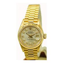 Rolex Ladies President Yellow Gold Pre-Owned Silver Diamond Dial Watch