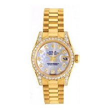Rolex Ladies President Yellow Gold Mop Diamond Dial/Bezel/Lugs Unworn Watch