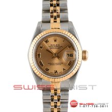 Rolex Ladies Quickset Datejust Two Tone 69173 Champagne Roman Dial
