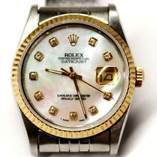 Rolex Men's Oyster Perpetual Datejust 2 Tone Diamond Dial Mother Of Pearl