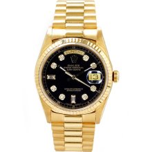 Rolex Men's President Yellow Gold Fluted Custom Black Diamond Dial