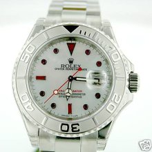 Rolex Mens Yachtmaster Yacht-master Platinum Stainless Steel Red Ruby Dial 2012