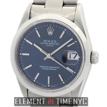 Rolex Oyster Perpetual Date Stainless Steel 34mm Blue Stick Dial 15200